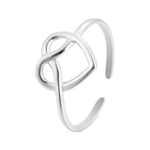 Adjustable silver heart infinity open ring made of durable stainless steel for women