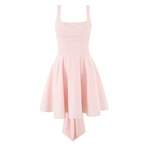 Detail of pink sleeveless princess dress with square neck and flared A-line skirt back