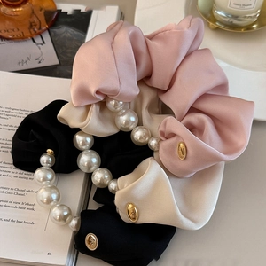 Satijnen Scrunchie Met Kunstparelimitatie Elegante Elastische Haarband Satijntextuur Paardenstaarthouder Koreaanse Stijl