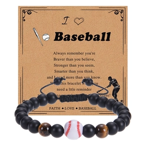 Sport Perlenarmbänder Obsidian Tigerauge Baseball Basketball Fußball Verstellbares Geflochtenes Seil Motivationsgeschenk
