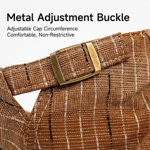 Brown striped flat cap featuring an adjustable vintage gold metal buckle on the side