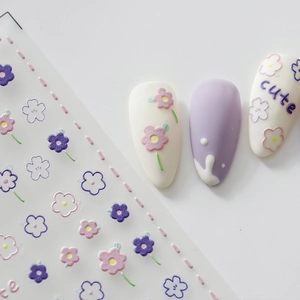 Adesivi per unghie 3D in rilievo con eleganti motivi a fiori viola e rosa