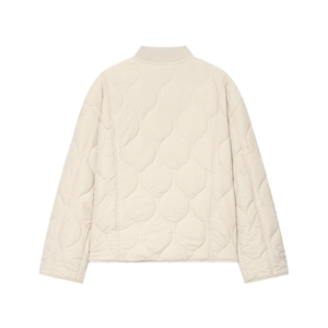 Women's wave-quilted lightweight jacket featuring a stand collar and ribbed cuffs in beige