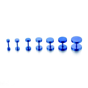 Blue dumbbell style stainless steel earrings set in seven gradient sizes for men and women
