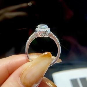 Sparkling 3ct round cut moissanite engagement ring in 925 sterling silver with pavé setting