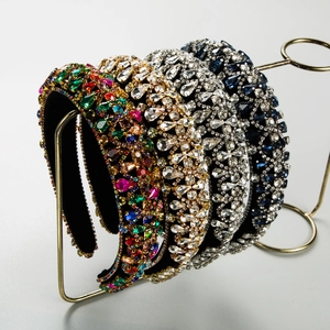 Baroque Luxury Wide Rhinestone Headband For Women Sparkly Crystal Hair Accessory Retro Thick Headpiece Hairband Jewelry