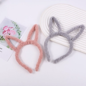 Cute plush cat ear headbands in pink and gray colors for women and children accessory