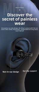 Detail of matte black clip-on wireless headset with ergonomic non-in-ear support design