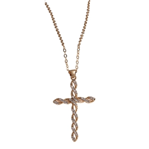 Classic gold cross necklace with twisted texture and micro-pave cubic zirconia crystals