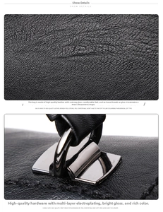 Close-up of premium lychee texture leather and shiny black hardware on Boston bag