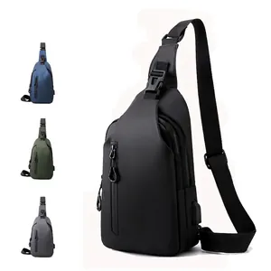 Men Sling Bag Waterproof Nylon Chest Crossbody Bag With USB Charging Port Casual Sport Travel Shoulder Bag