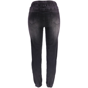 Vue détaillée du jogging gris foncé délavé avec taille élastique et chevilles serrées