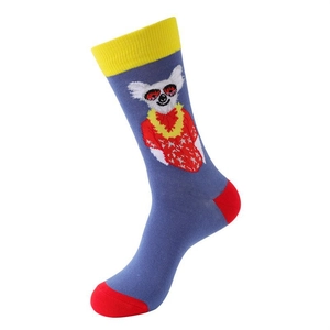 Detail of creative crew sock featuring a koala in Hawaii shirt and flower lei pattern