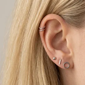 Modern Minimalist Stainless Steel Geometric Earring Set For Women Gold Silver Electroplated Stud Earrings And Ear Cuffs Fashion Jewelry