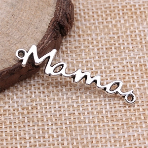 Mama Letter Script Pendants Alloy Metal Double Hole Connectors For DIY Necklace Bracelet Jewelry Making Vintage Style