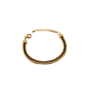 Bohemian gold stainless steel double chain bracelet with black zircon inlay
