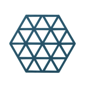 Nordic style hexagonal teal silicone heat resistant coaster with hollow geometric patterns