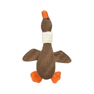 Brown corn fleece plush goose dog toy with orange beak for pet chewing and dental health