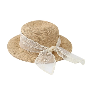 Elegante cappello di paglia vintage francese con bordo in pizzo e tesa larga