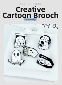 Set of 5 cartoon ghost enamel pins featuring headphones and music themed illustrations