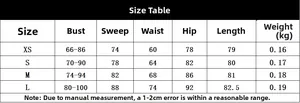 Size chart for lace slip dress showing measurements from XS to L in cm and kg