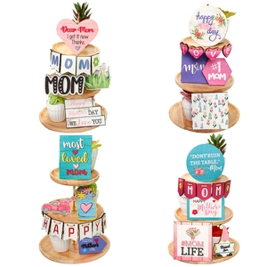 Mother's Day tiered tray decor set featuring wooden tulip and heart designs
