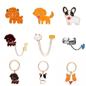 Cartoon Dog Cat Enamel Brooches Alloy Fashion Pins Keychains Accessory For Women Men