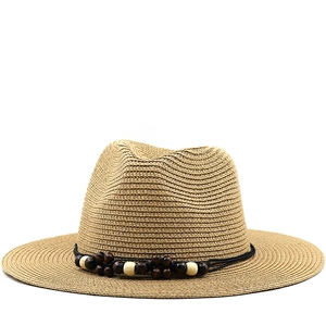 Chapeau Fedora En Paille À Bord Large Protection Solaire Plage Été Panama Jazz Casquette Perles En Bois Hommes Femmes Enfants