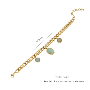 Détails du bracelet en acier doré avec pierre œil de chat et spécifications de taille