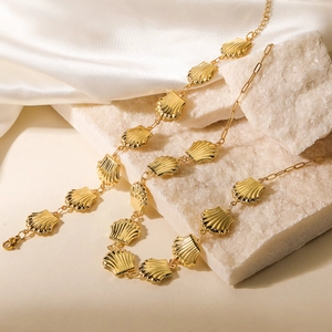 18K gold plated shell pendant necklace on white silk and stones, minimalist style