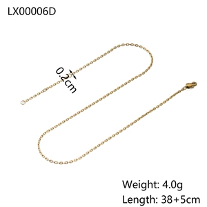 Close-up of a 38+5cm golden chain necklace showing lobster clasp and extender details