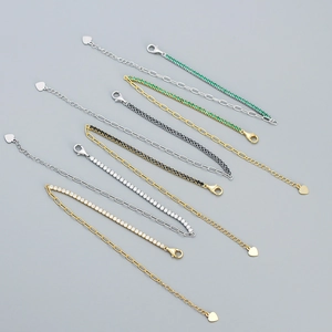 Collection of double-layer chain bracelets with zircon accents and heart pendants