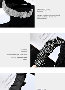Detail of baroque black pleated headband with sparkling rhinestones and crystal beads