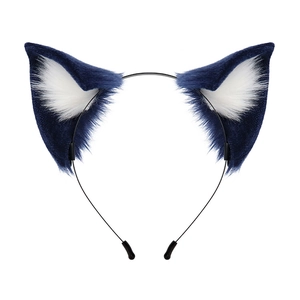 Handmade Japanese style dark blue and white furry cat ears cosplay headband for Lolita