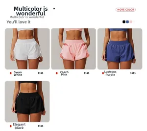 Shorts de yoga en blanc, rose, violet et noir avec design double couche anti-exposition