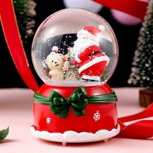 Christmas Crystal Ball Music Box Resin Glass Luminous LED Light Automatic Snowfall Santa Claus Snowman Festive Decor Gift