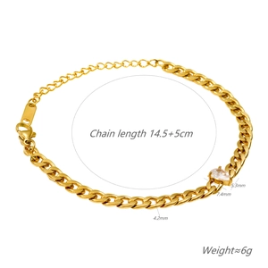 Bracelet chaîne cubaine en acier titane doré avec zircon brillant et extension 5cm