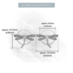 Detailed dimensioning of S925 silver dragonfly stud earrings with pearl accents