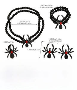 Detailed size and weight chart for Gothic spider necklace, bracelet, and ring set