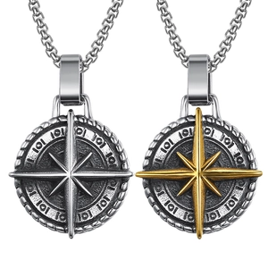 Retro Compass Pendant Necklace Stainless Steel Vintage Navigator Star Medallion Personalized Punk Jewelry For Men