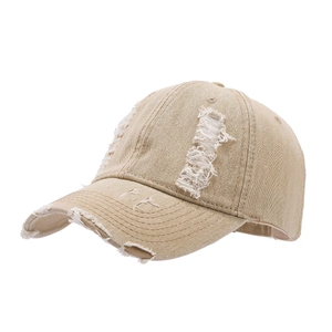 Casquette de baseball vintage kaki en coton lavé avec trous usés et broderie visière