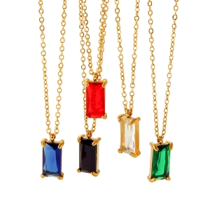 18K gold-plated stainless steel necklaces with colorful rectangle zircon pendants