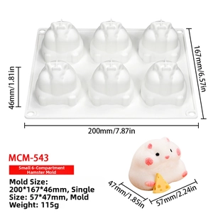 Detailed 6-cavity hamster silicone mold dimensions and 3D painted finished product sample