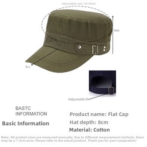 Detail of adjustable metal buckle and cotton fabric on army green cadet cap