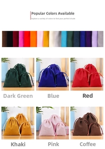 Various sizes and colors of velvet drawstring jewelry pouches for gift packaging