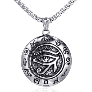 Silver stainless steel Eye of Horus pendant necklace with ancient Egyptian symbols