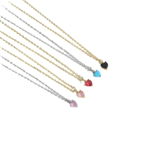 Elegant heart zircon pendant necklace in gold and silver finish with multicolor stones