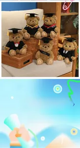 Detailed collection of five graduation teddy bears in diverse academic outfits and caps