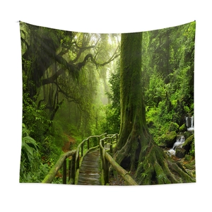 Detailed tropical rainforest tapestry showing lush green trees and high-definition natural scenery