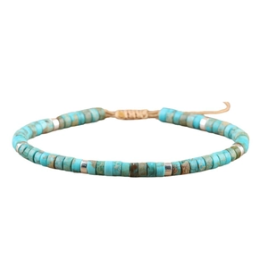 Braided imperial stone beaded bracelet with turquoise disc beads and adjustable cord